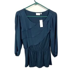 Deletta Anthropologie Black Tiered Ruffle Split Sleeve Peplum Top XS NWT